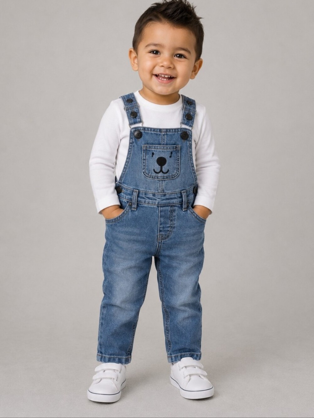 H&M Teddy Bear Bib Snap Button Overalls 1.5-2 Years